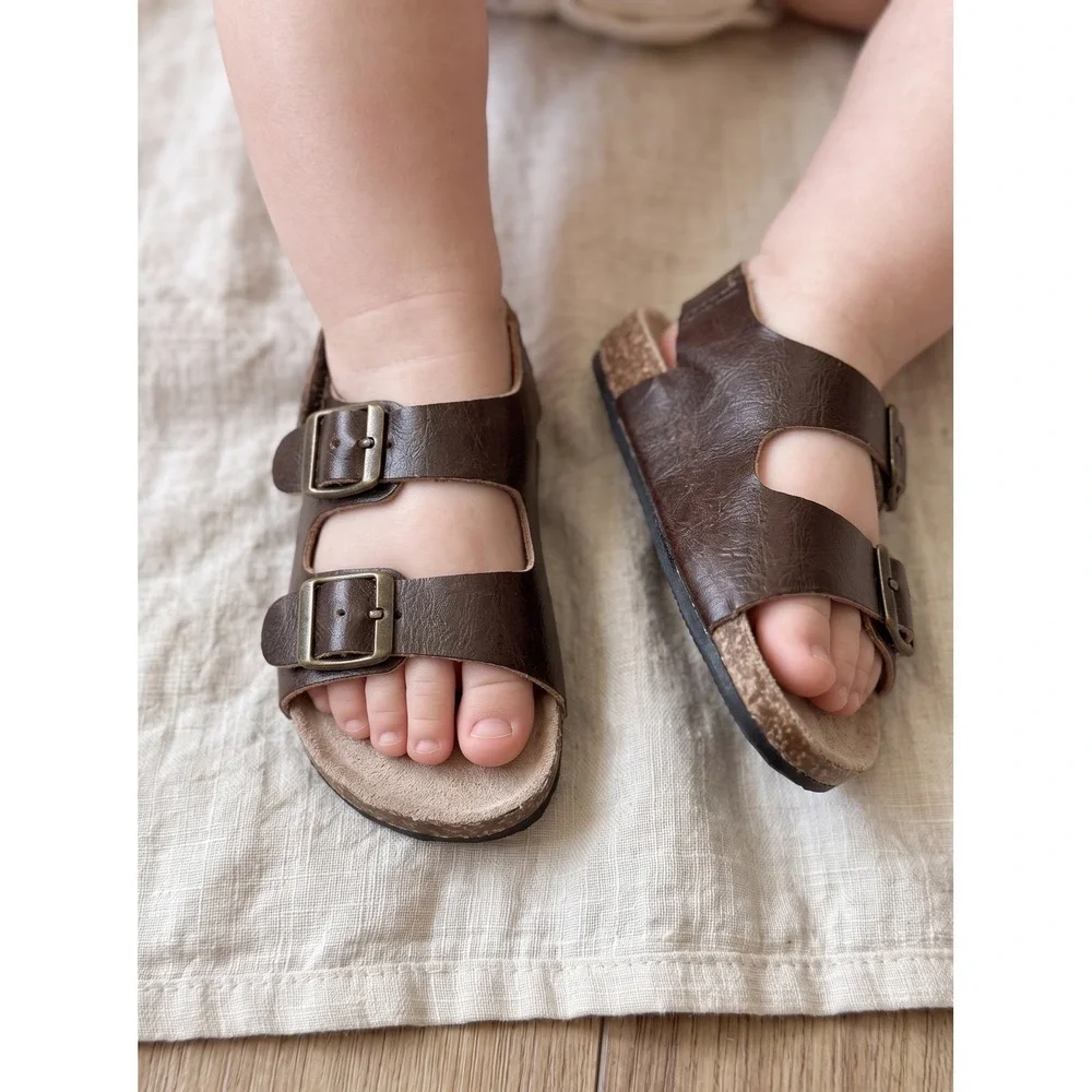 Old Navy Toddler Boys Brown Faux Leather Double Strap Buckle Sandals Size 5